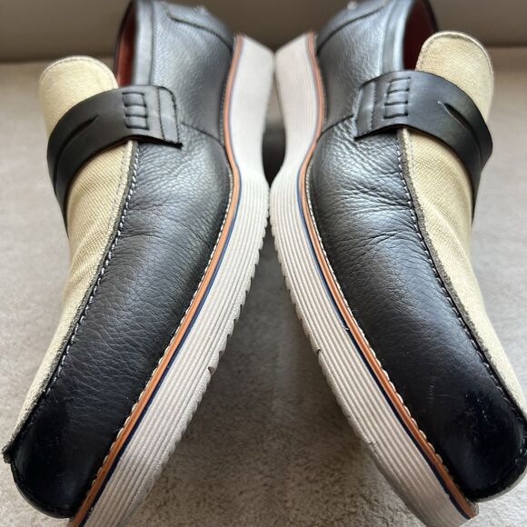 Marc Nolan Abe Navy Blue Leather & Tan Cream Canvas Loafers Men15 Slip On Boat - Picture 7 of 16
